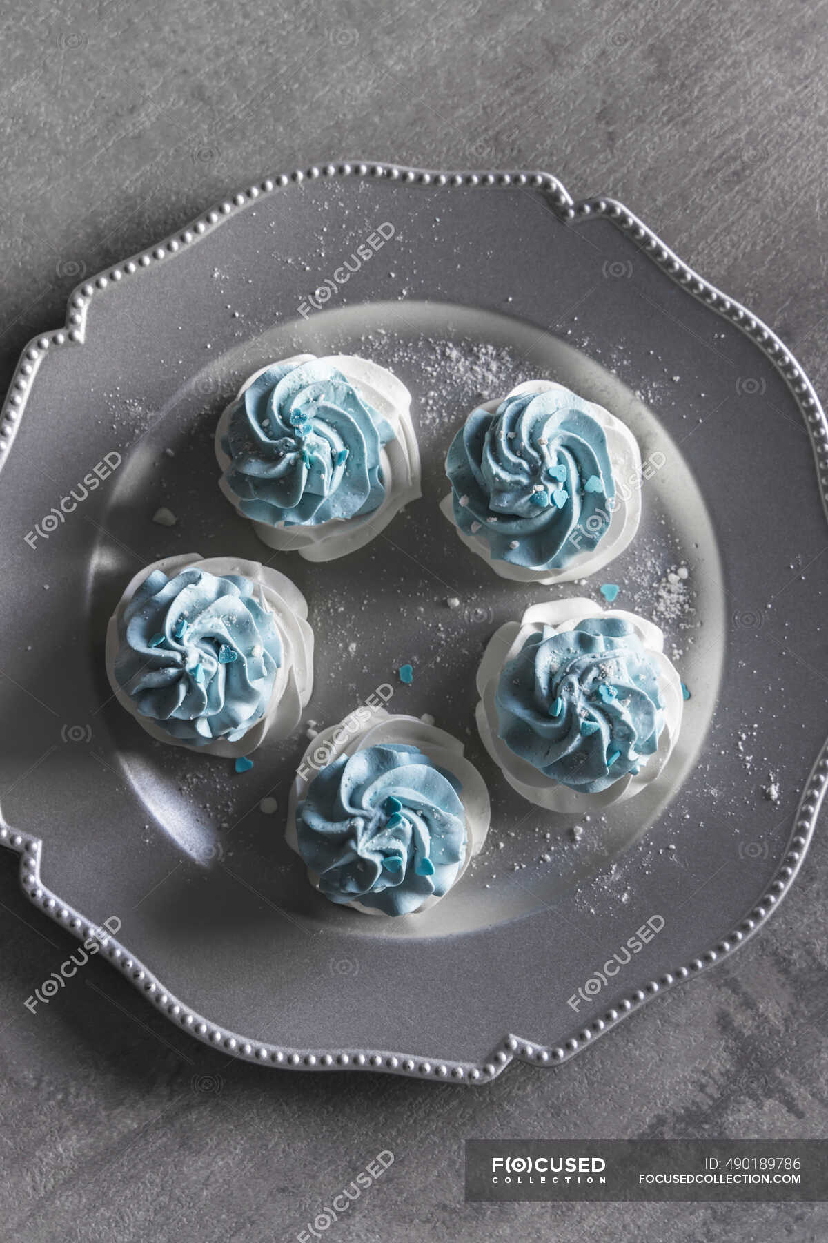 Meringue nests with pastel blue cream — egg, blueness - Stock Photo ...