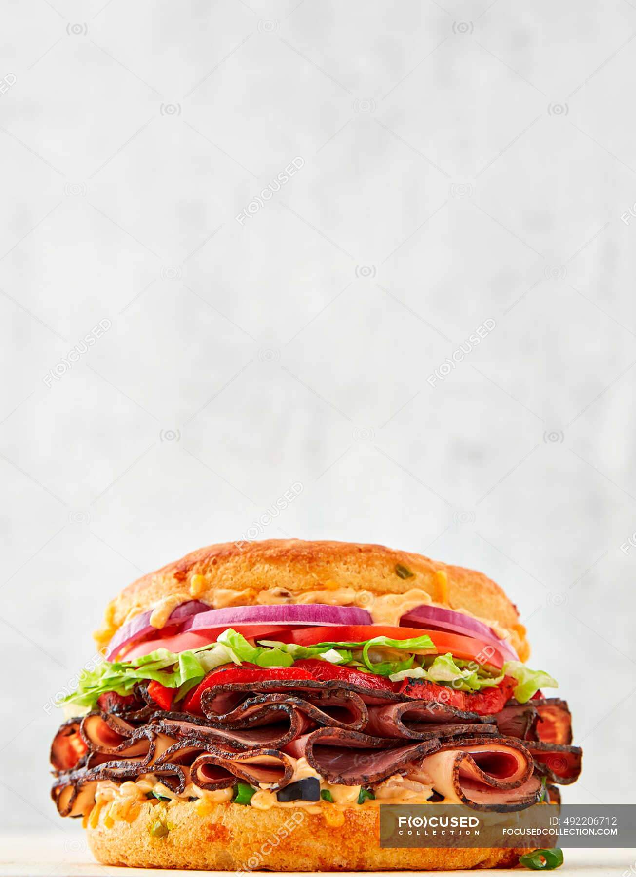 Smoked ham and cheese sandwich — smoked hams, tomato Stock Photo