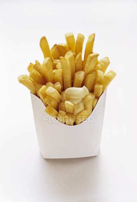 French fries potatoes in white paper box — Stock Photo