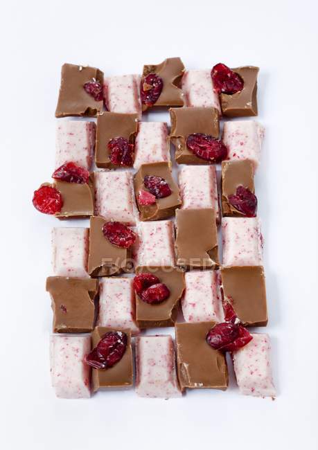 Schokoladenstücke mit Preiselbeeren — Stockfoto