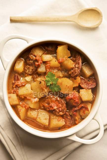 Spanish potato soup with rioja wine — Stock Photo
