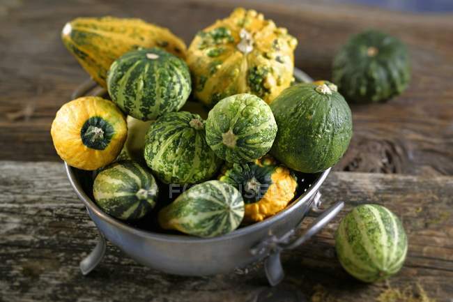 Ornamental pumpkins in bowl — Stock Photo