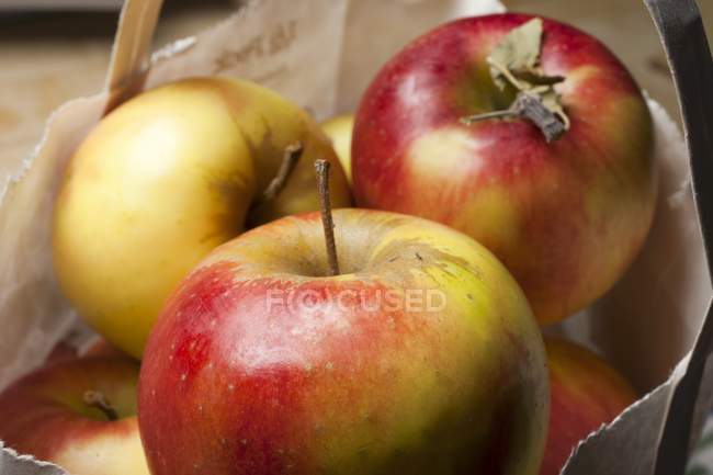 Papiertüte mit Mitsu-Äpfeln — Stockfoto