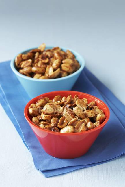 Bowls of Mixed Spiced Nuts — Stock Photo