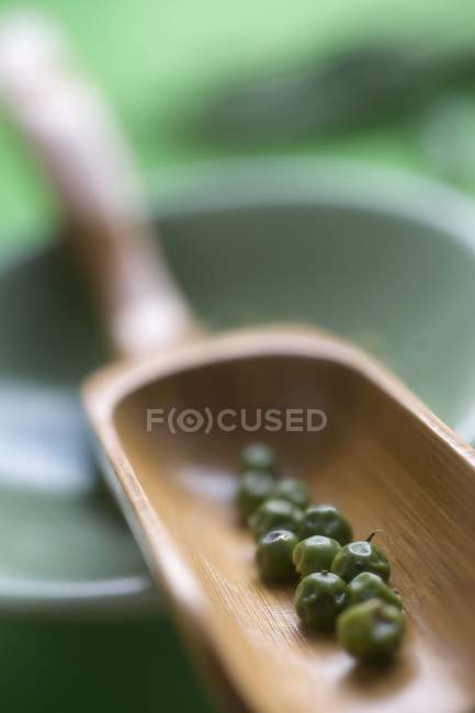 Green peppercorns in wooden scoop — Stock Photo