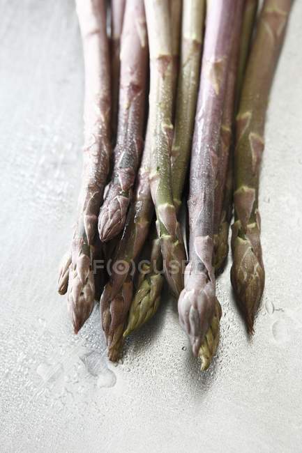 Freshly washed purple asparagus — Stock Photo