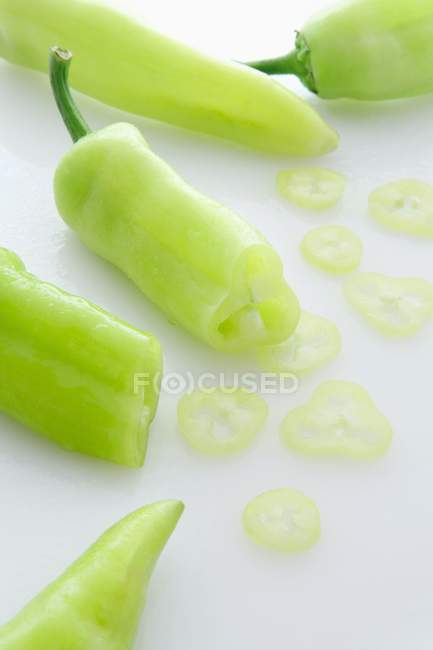 Chopped green pointed peppers — Stock Photo