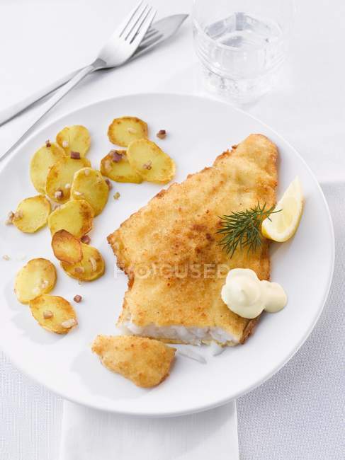 Fish fillet with fried potatoes — Stock Photo