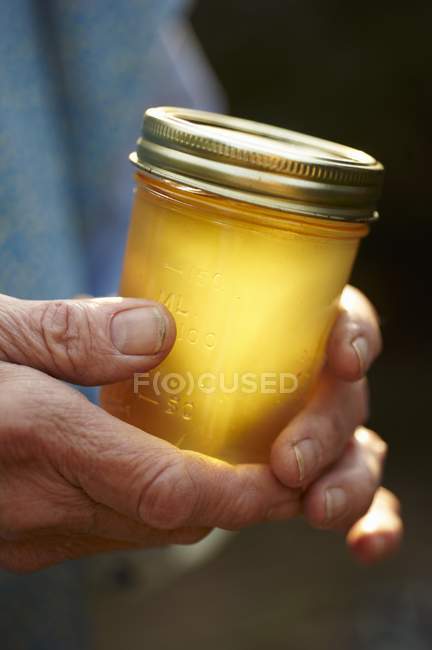 Tarro de vidrio de miel - foto de stock