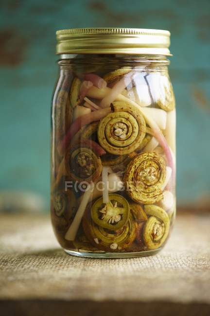 Jar of Pickled Fiddleheads — Stock Photo