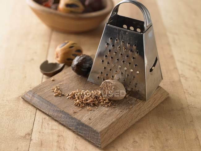 Partially Grated Fresh Nutmeg — Stock Photo
