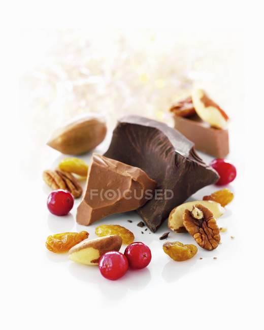 Chocolate with nuts and dried fruits — Stock Photo