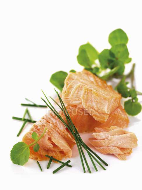 Poached salmon with chives — Stock Photo