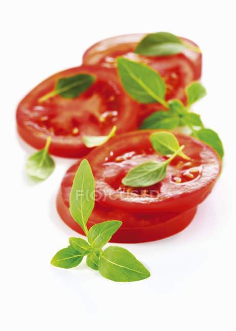 Rodajas de tomate con hierbas - foto de stock