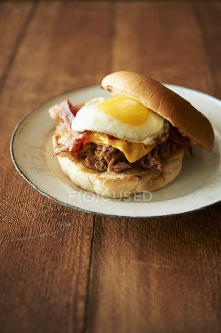 Sándwich de cerdo tirado barbacoa - foto de stock