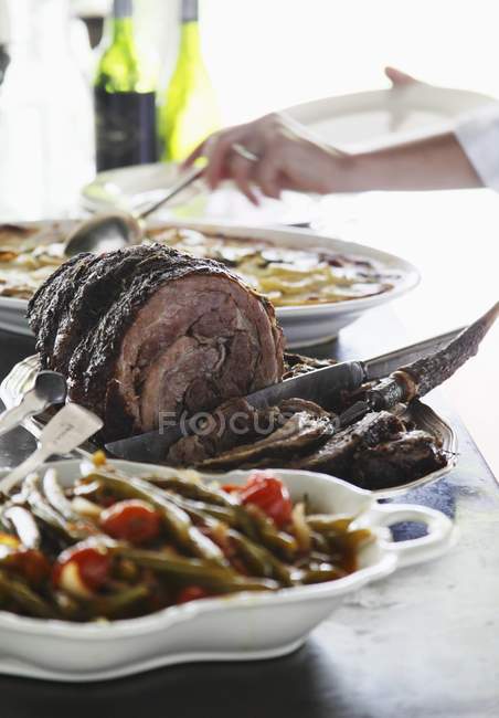 Piece of beef sirloin with potato gratin — Stock Photo