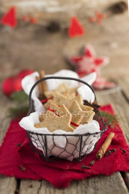 Cookies in wire basket for Christmas — Stock Photo