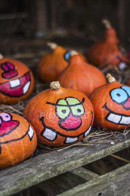 Painted Halloween pumpkins — Stock Photo