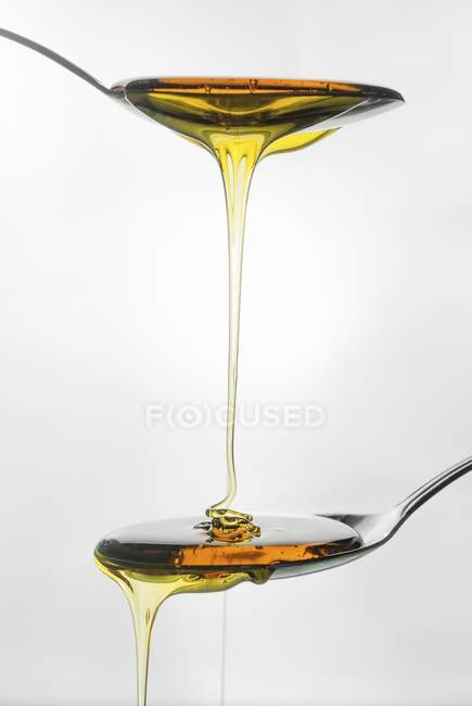 Miel sur deux cuillères — Photo de stock