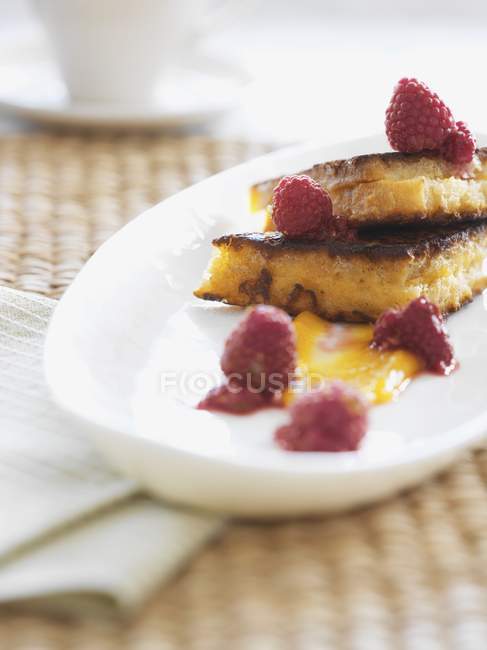 French toast with raspberries — Stock Photo