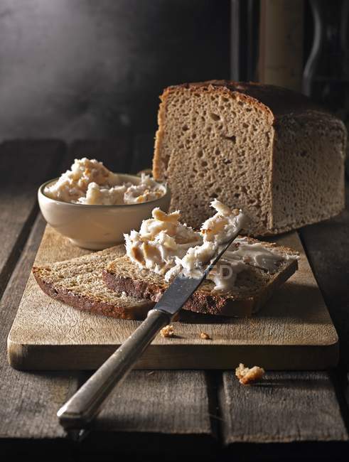 Bread with homemade lard — Stock Photo