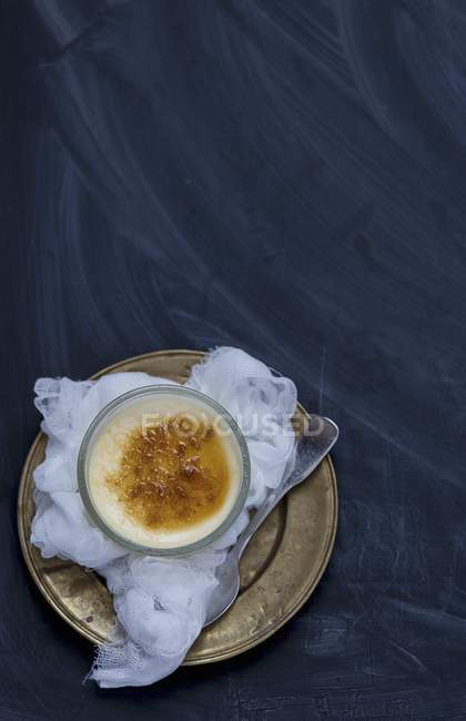 Top view of Creme brulee in a glass bowl — Stock Photo