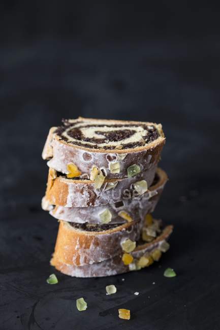 Stack of poppy seed roll cake slices — Stock Photo