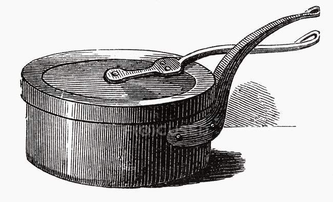 Illustration of one old casserole with lid — Stock Photo