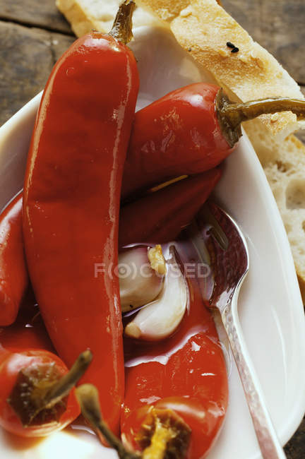 Pickled red chili peppers — Stock Photo