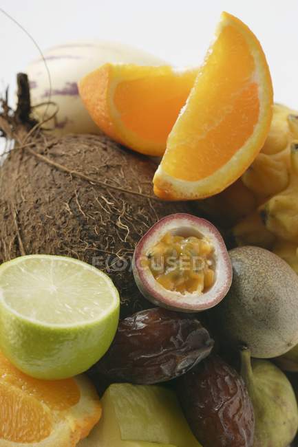 Exotic fruits with coconut — Stock Photo