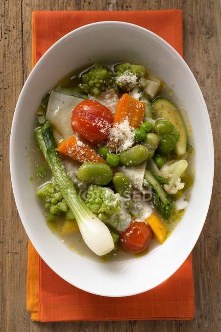 Minestrone with noodles and Parmesa — Stock Photo