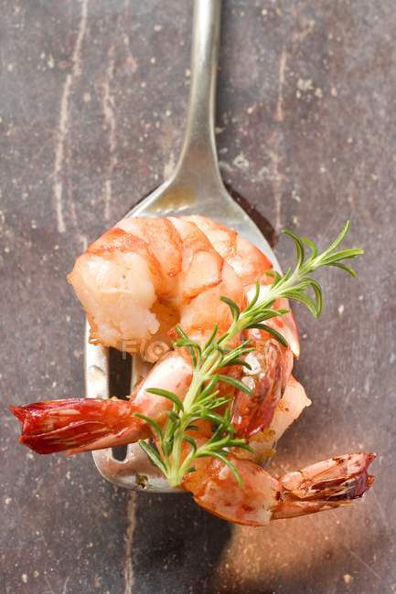 Fried shrimps with rosemary — Stock Photo