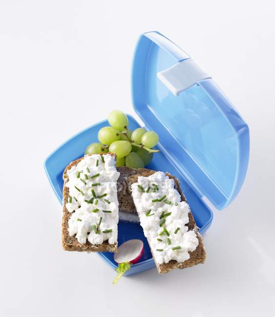 Lunch box with soft cheese — Stock Photo