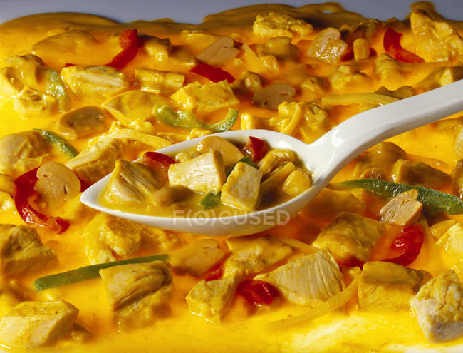 Pollo al curry con champiñones y pimienta - foto de stock
