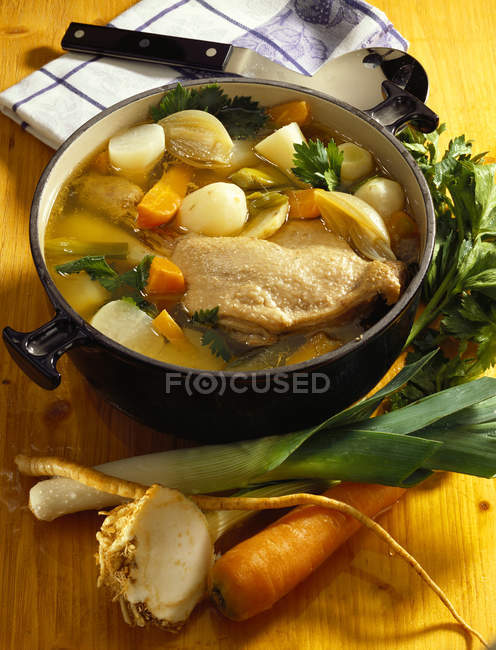 Duck soup with teltow turnips — Stock Photo