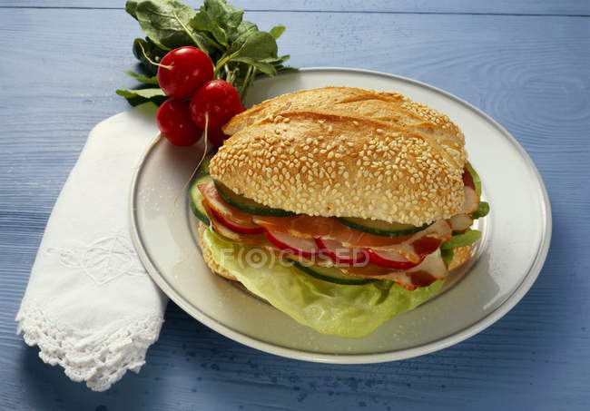 Sandwich au jambon sur assiette — Photo de stock