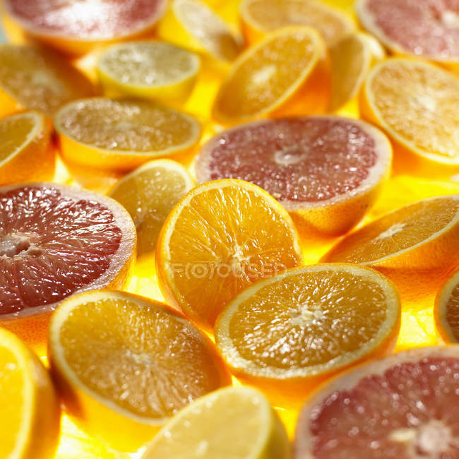 Halved fresh citrus fruits — Stock Photo