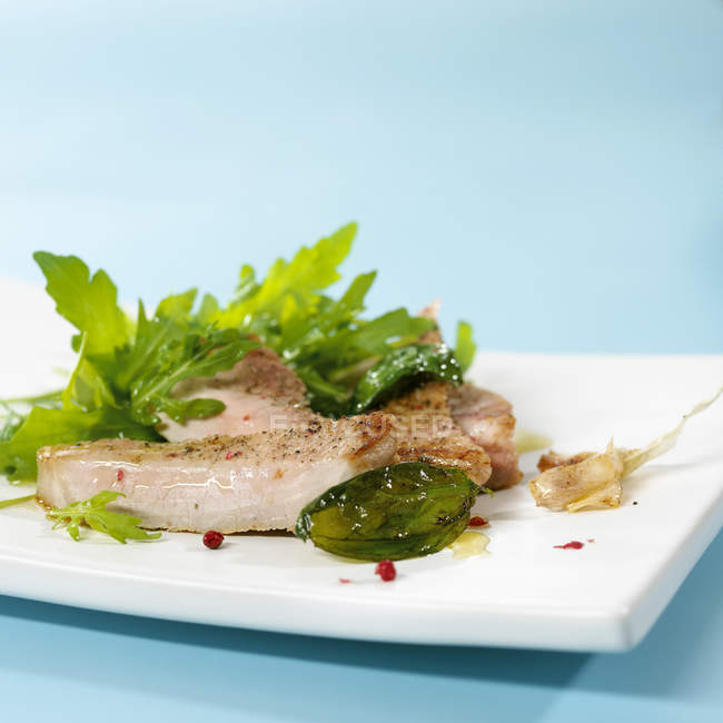 Котлет на тарелке с салатом — стоковое фото