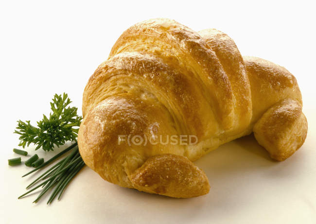 Croissant recém-assado com vegetação — Fotografia de Stock