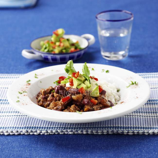 Truthahn Chili con Carne mit Reis — Stockfoto