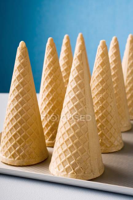 Closeup view of wafer cones on tray — Stock Photo
