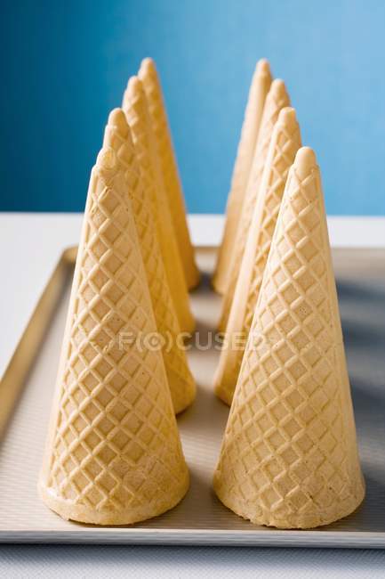 Closeup view of wafer cones on tray — Stock Photo