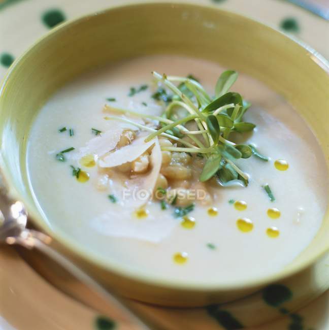 Weiße Bohnencremesuppe mit Parmesan — Stockfoto