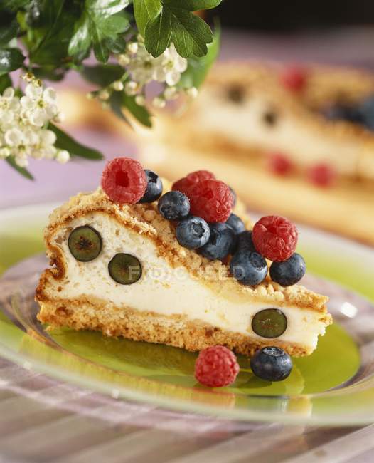Pedaço de bolo de queijo Berry — Fotografia de Stock