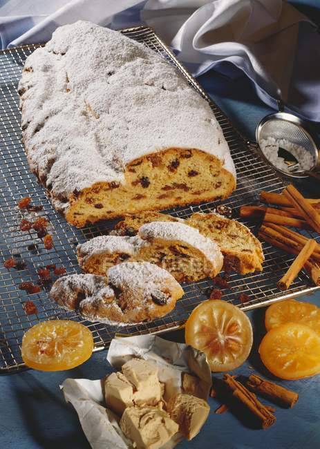Christmas stollen with candied oranges — Stock Photo