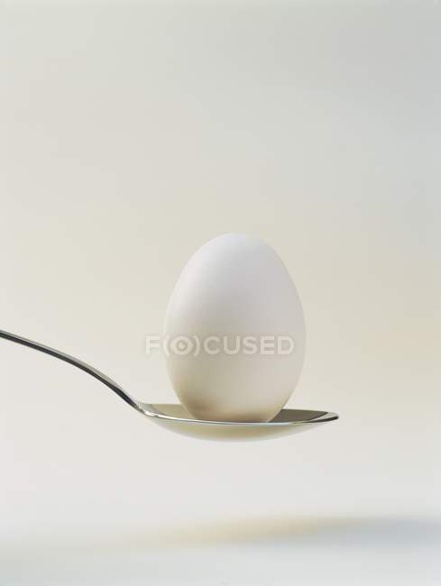 Вареное белое яйцо на ложке — стоковое фото