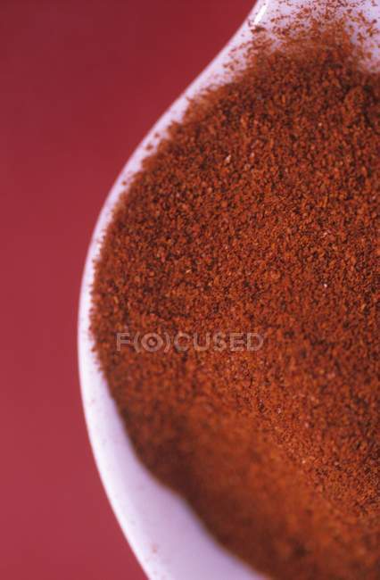 Ground paprika on china spoon — Stock Photo