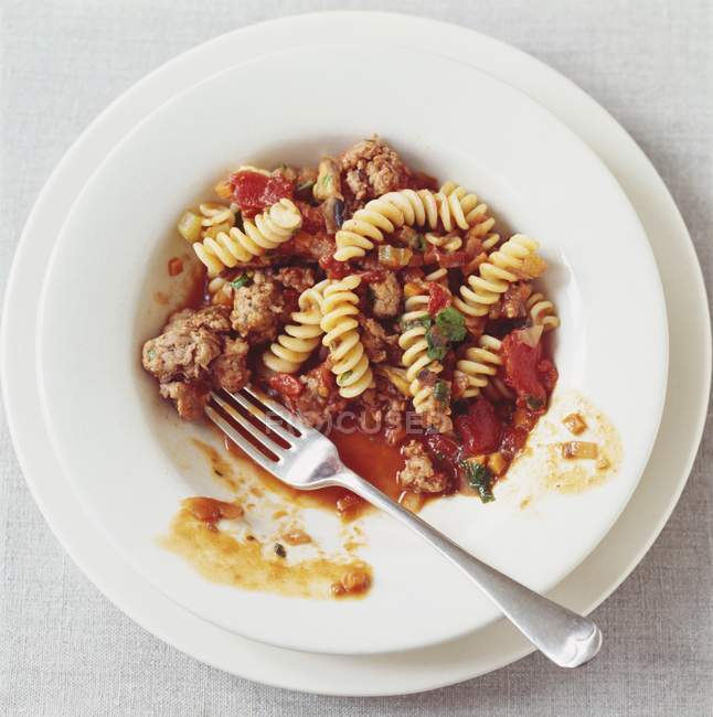 Fusilli pasta with mince — Stock Photo