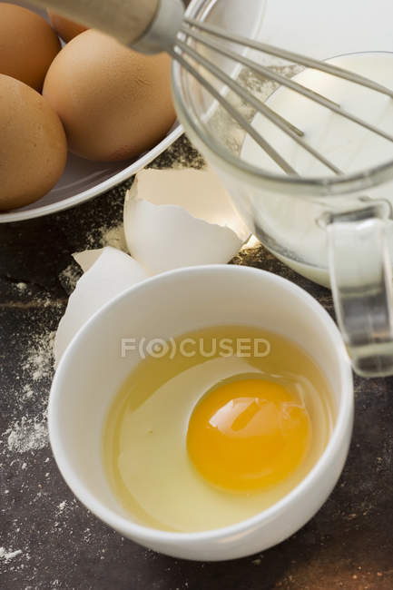 Eggs, milk and flour — Stock Photo