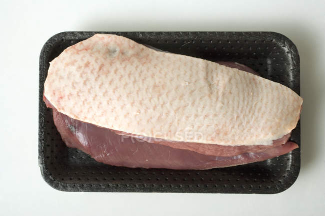 Peito de pato em bandeja de poliestireno — Fotografia de Stock